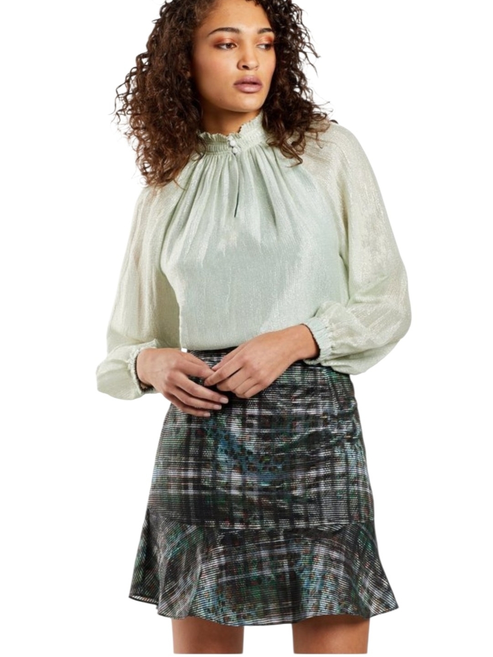 Marie Oliver Filly Organza Skirt Size 2 Metallic Plaid High Waist Flounced Hem
